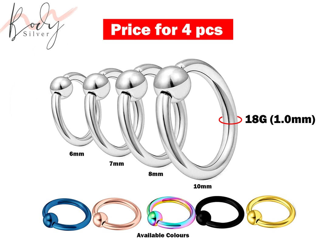 Captive Bead Ring, Septum Ring 4 Pieces 18G Captive Ring Size 6, 7, 8