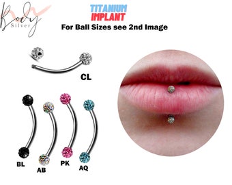 Titanium Vertical Labret Lip Ring  with Disco Ball CZ Crystal - 18g 16g 14g Rook, Cartilage, Daith, Lip Piercing Curved Bar Lip Jewelry