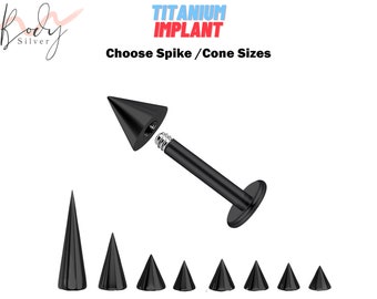 Black Spike Labret Stud Piercing Jewelry - Titanium Flatback Lip Jewelry, Lip Piercing - 18G 16G 14G Body Piercing Custom Spike Size