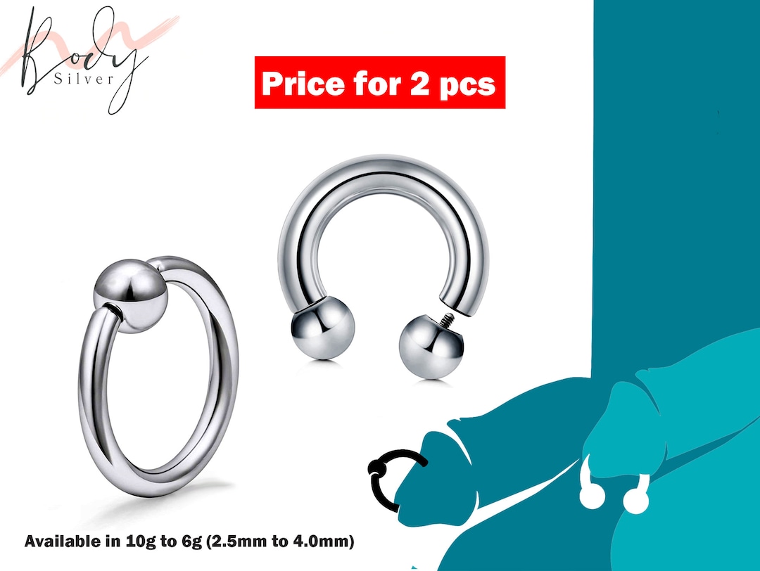 Piercing Prince Albert, anneau fer à cheval en PA et anneau de perles captives 2 pcs piercing