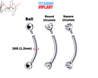 Titanium Internal Curved Barbell, Bent Bar piercing with Prong set CZ Clear Crystal for Eyebrow, Lips and Rook - 16G (1.2mm) Body Jewellery