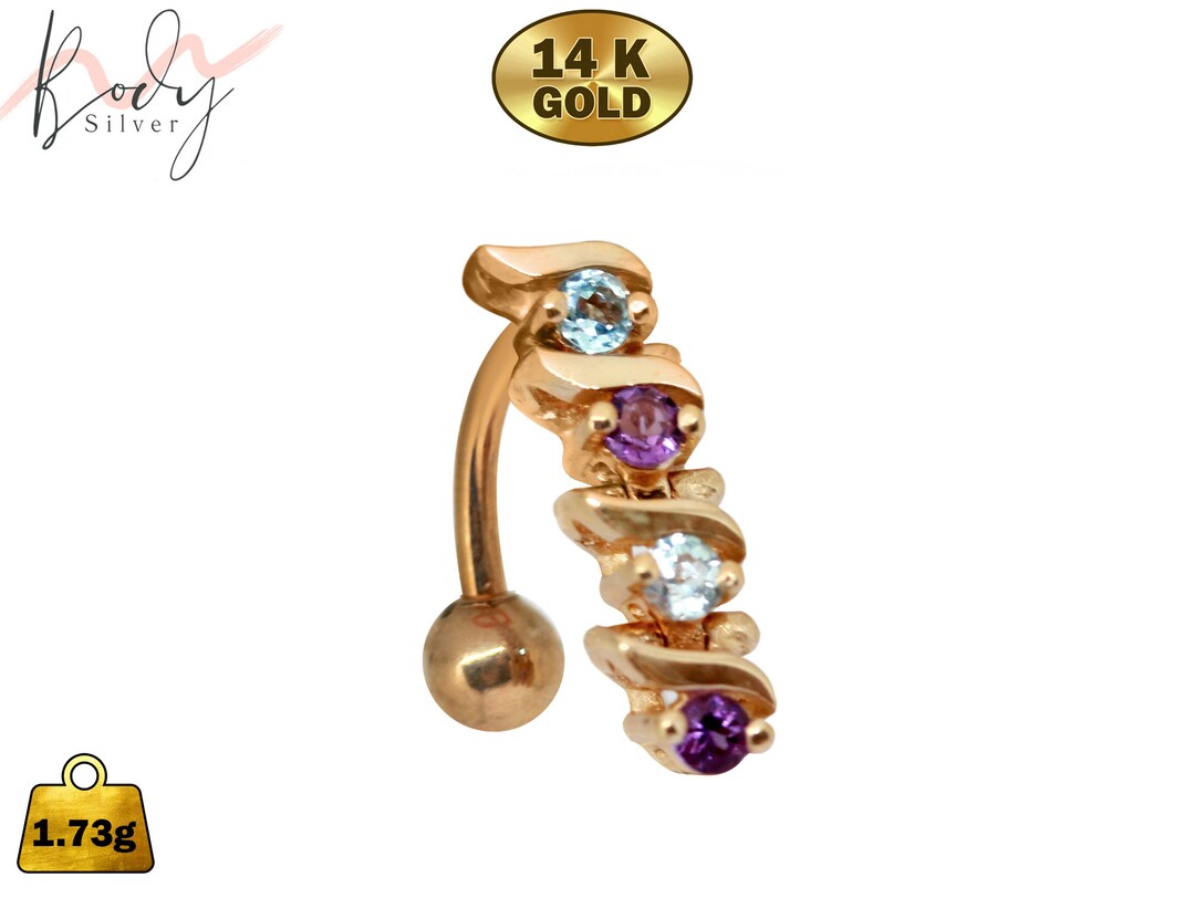 Reverse Bar 14K Gold Belly Button Rings Made of 4 Moving Parts Highest