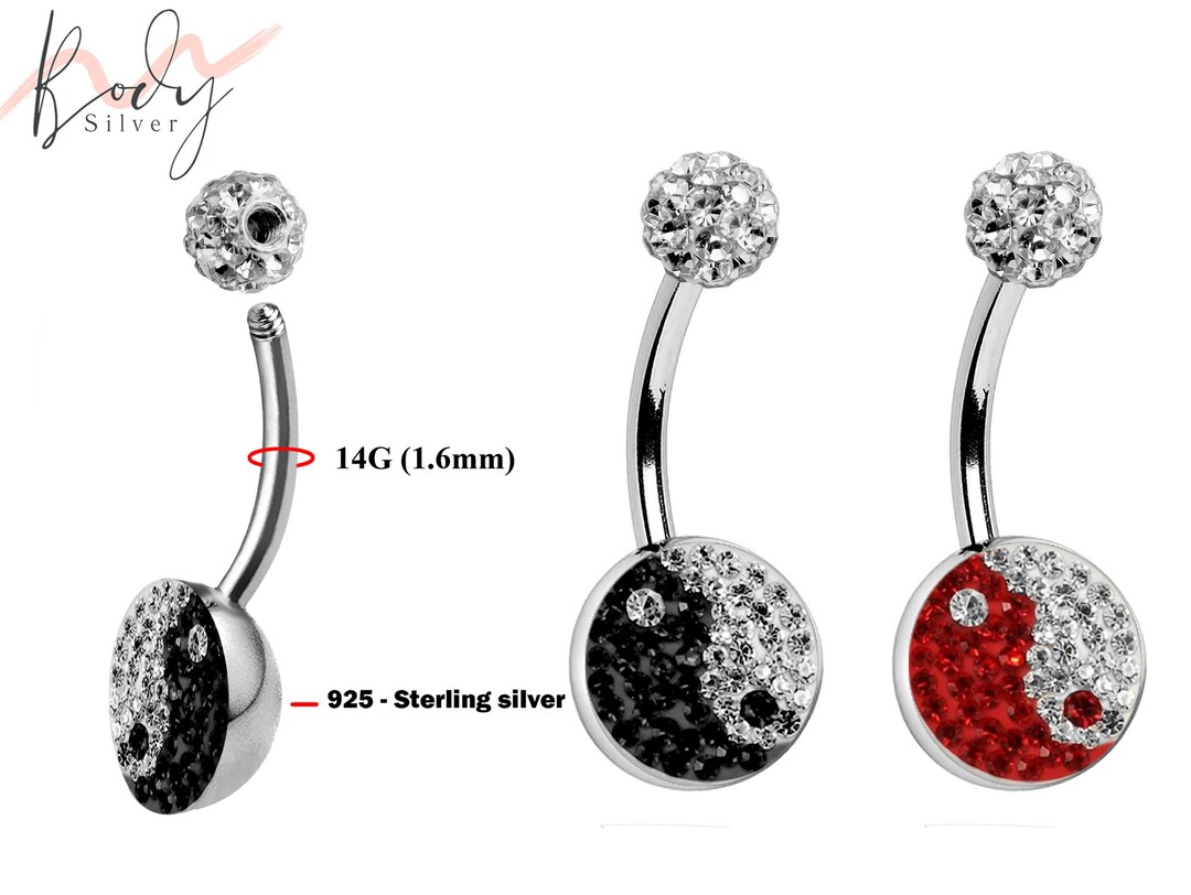 Yin Yang Belly Ring Jewelry 14g Silver Belly Bar With Bling Bling Yin