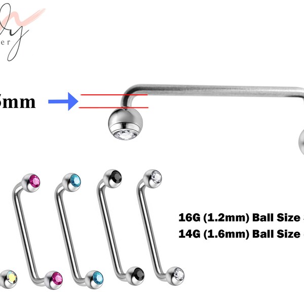 Collar Bone Piercing, Wrist Piercing - 16g 14g Surface Staple Bar - Externally Threaded Body Piercing with Gem Crystal Balls