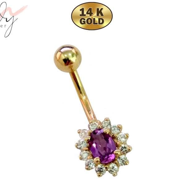 Flower Belly Button Ring with real Tanzanite and Amethyst - 14K Gold  Hand Set and Hand Polished - Solid Gold - Fine Jewellery Quality