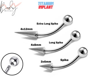 Titanium Vertical Lip Labret, Spike Lip Piercing comes in Long Spike and Extra Long Spike - 16G 14G Curved Barbell, Bent Bar