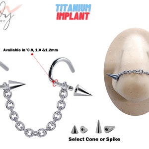 Titanium Spike Nostril Screw, Nasallang Nose Chain Nose Stud with Nostril Screw Cone/Spike - Body Piercing Nostril Jewelry with Bridge Chain