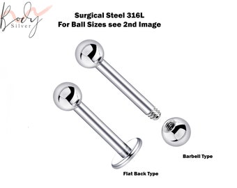 Cartilage Stud, Flat Back Earring, Piercing Ball Barbell - Monroe Labret Bar Ear Stud Cartilage Helix - Flat Lip Jewelry, Barbell Earrings