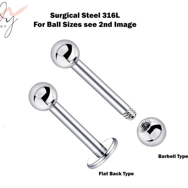 Cartilage Stud, Flat Back Earring, Piercing Ball Barbell - Monroe Labret Bar Ear Stud Cartilage Helix - Flat Lip Jewelry, Barbell Earrings