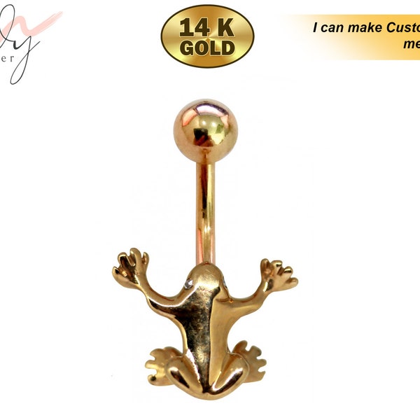 Frog Belly Ring Solid Gold 14K  Designer Frog Belly Button Ring Hand Polished - Finest in Gold Body Jewelry