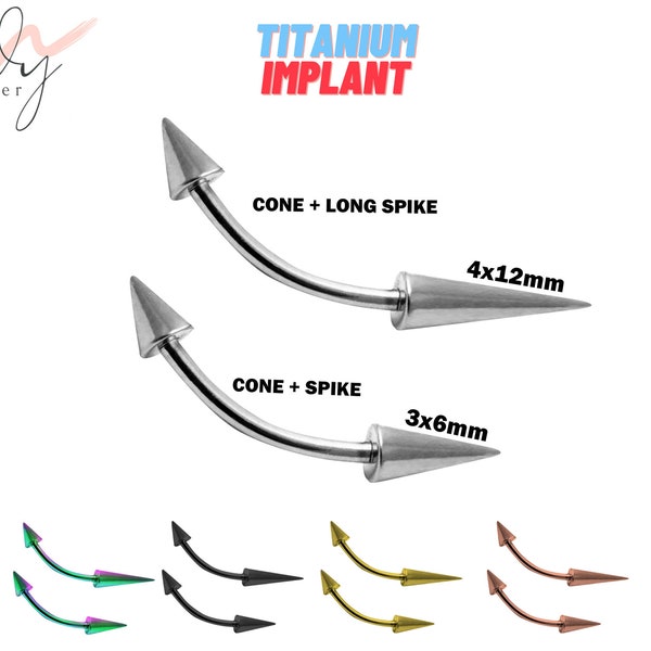 Titanium Spike Eyebrow Piercing Curved Barbell - 14G Bent Bar with Spike and Cone Combination