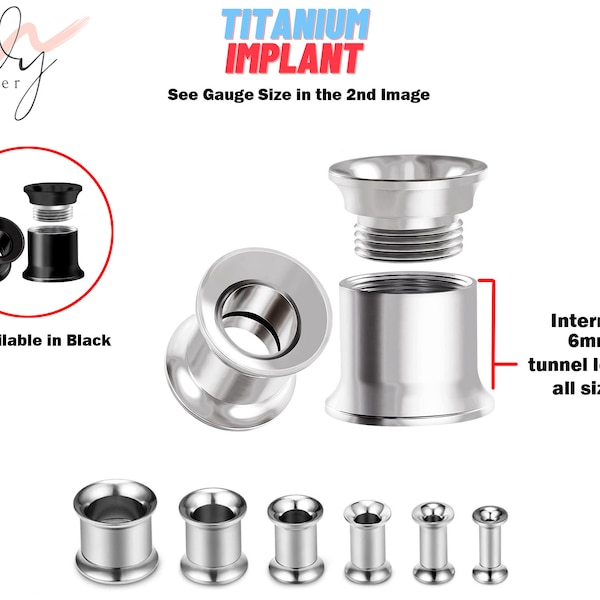 Tapones de doble acampanado, dilatadores de oreja - Túneles de doble acampanado de acero titanio, tornillo cónico - Acero y color negro