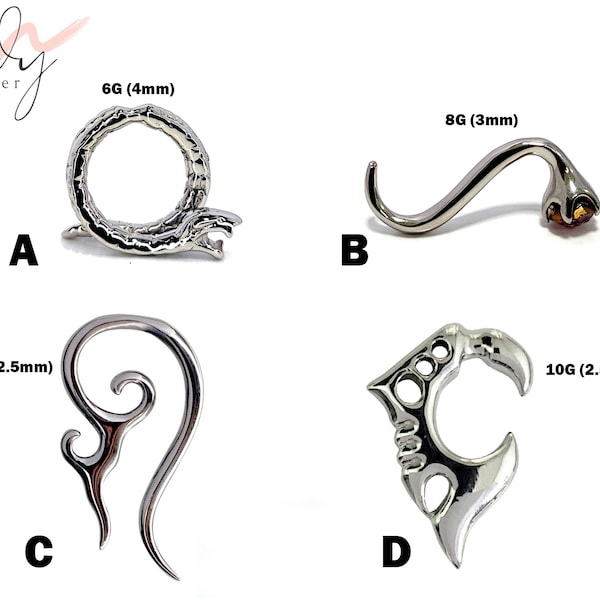 Claw Plug Earrings, Ear Gauges, Ear Lobe Expander and Tapers - 4 Unique Style Earrings 10G 8G 6G Body Jewelry Piercing - Sold in 1pc or Pair