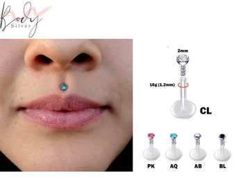 Medusa Bioflex Labret Stud Retainer 16g Internally Threaded Medusa Jewelry with Gem Crystal - Body Piercing for Tragus, Cartilage, Helix