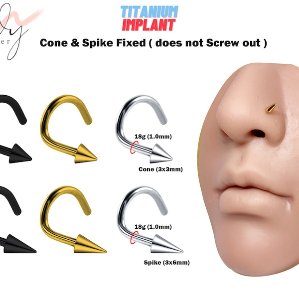 Titanium Spike Nostril Screw, Nostril Stud Cone - Body Piercing 18g Nose Jewelry Nose Piercing Steel, Gold and Black