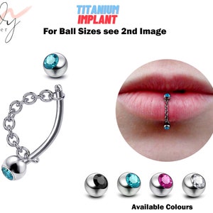 Titanium Lip Stud Vertical Labret Piercing with CZ Gem Ball - 18g 16g 14g Lip Piercing Curved Bar Lip Jewelry Gold, Rose Gold, Black & Steel