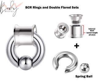 Double Flare Ear Plugs with Spring Ball BCR Ring, Captive Ball Hoop - Big Gauge 8G to 00G Ear Piercing, Ear Gauges, Ear Stretchers