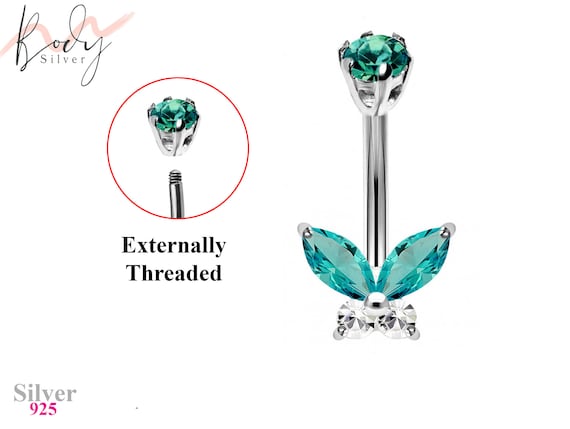 Silver Butterfly Belly Button Ring Belly Bars Navel Ring With