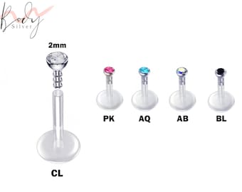 Flat Back Cartilage Retainer Earring, Clear Tragus Earring with CZ Crystal Piercing for 16g Labret Monroe Lip Ring Helix Rook Earring Stud