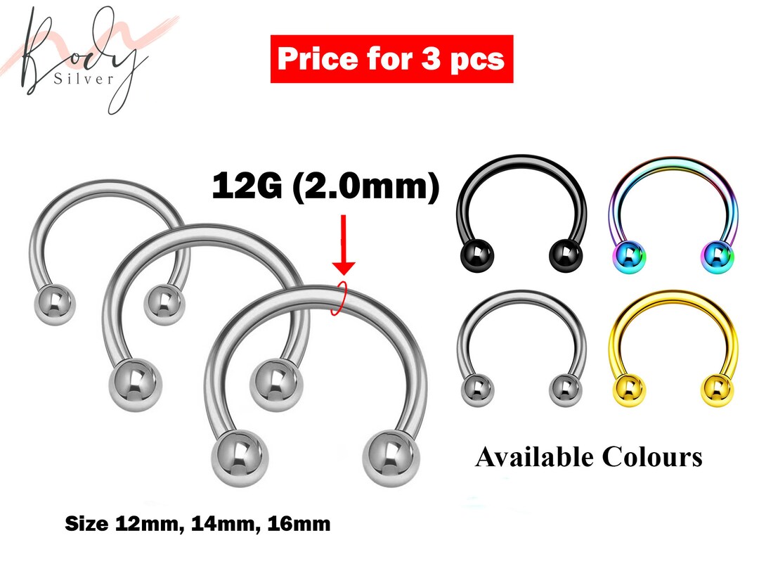 Circular Barbell, Septum Ring 12g Nose Ring 3pcs Size 12, 14, 16mm