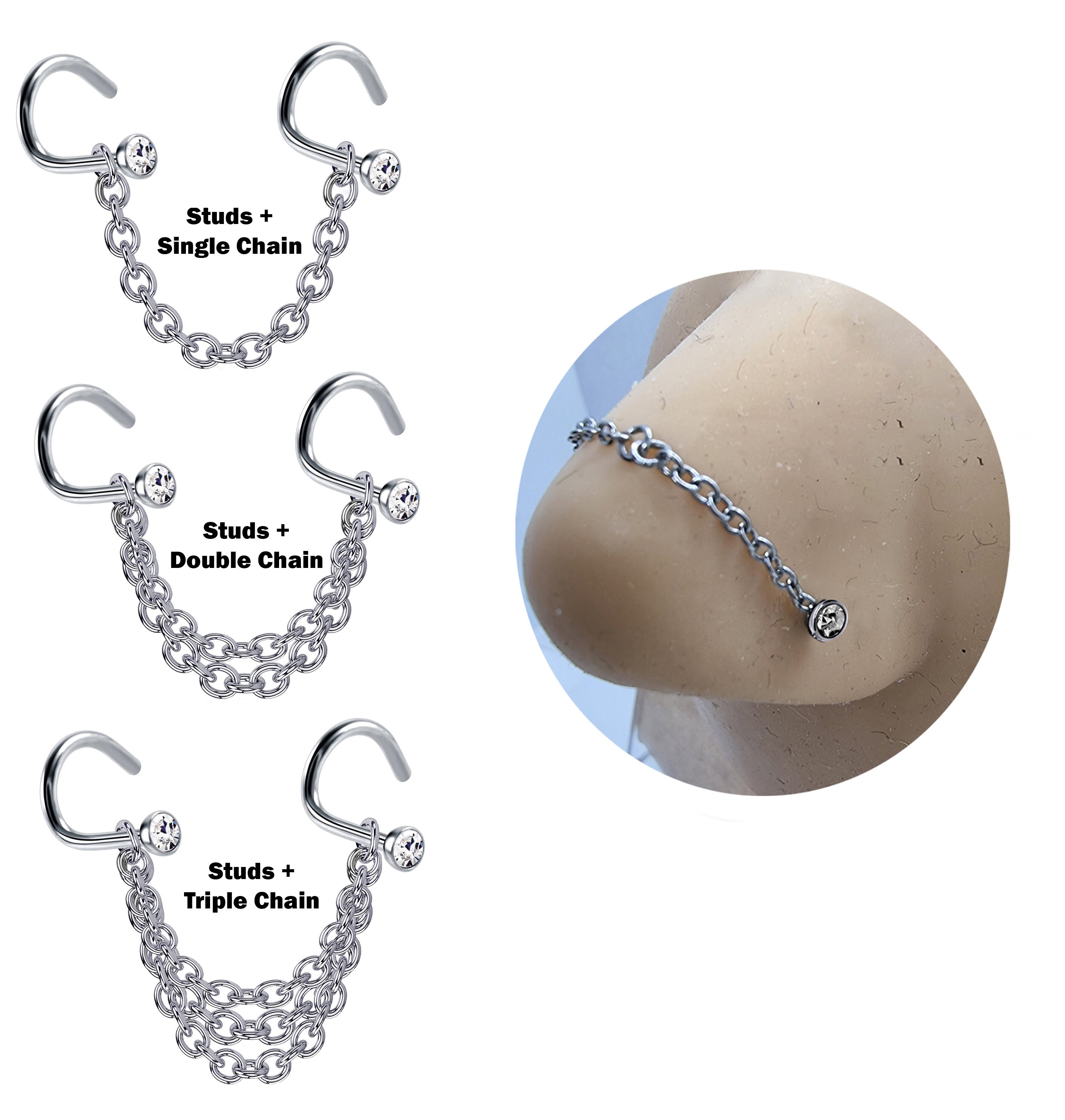 Titanium Nasallang Nose Chain Piercing Nose Piercing with
