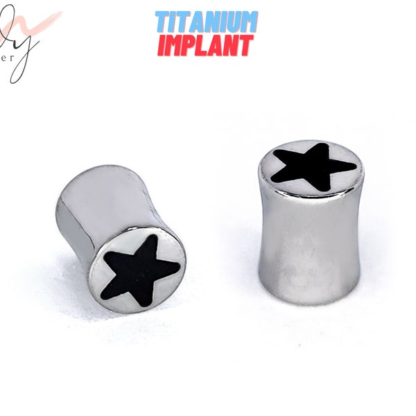 Titanium Double Flare Ear Plugs Star Design, Saddle Plugs for Ear Tunnel, Stretchers Earrings size 8G 6G 4G 2G 0G 00G Gauges