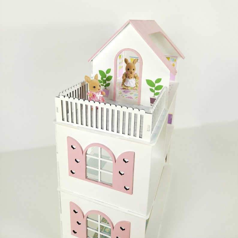 Kit de casa modelo, kit de casa de muñecas, kit de madera cortado con láser, impreso UV, casa de muñecas de dos plantas, casa de madera, kit de modelo de rompecabezas de madera imagen 5