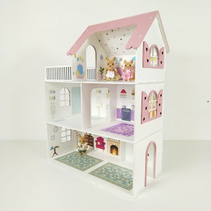 Kit de casa modelo, kit de casa de muñecas, kit de madera cortado con láser, impreso UV, casa de muñecas de dos plantas, casa de madera, kit de modelo de rompecabezas de madera imagen 1