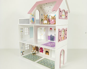 Kit de casa modelo, kit de casa de muñecas, kit de madera cortado con láser, impreso UV, casa de muñecas de dos plantas, casa de madera, kit de modelo de rompecabezas de madera