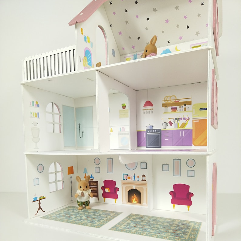 Model House Kit, Doll House Kit, Laser Cut Wooden Kit, UV Printed, Two