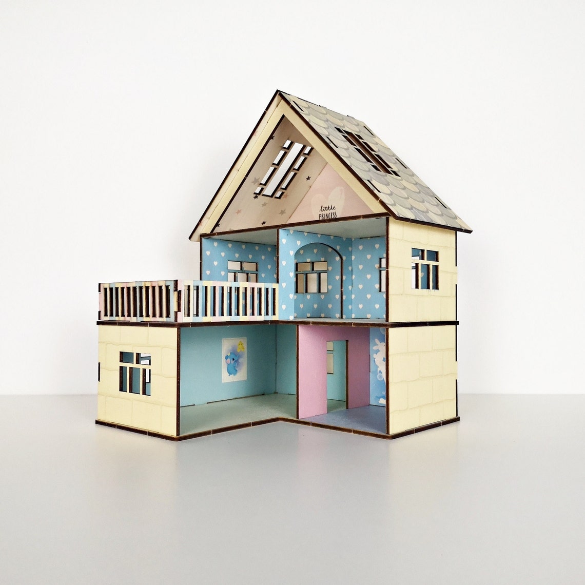 Model House Kit, Doll House Kit, Laser Cut Wooden Kit, UV Printed, Two Storey Doll House, Wooden