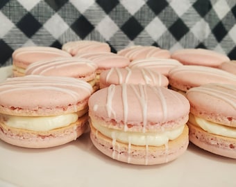 Strawberry Cream Cheese Fluff French Macaron pink bridal Cookies Gift Macaroons Gluten Free / Ice Packs / Homemade / Valentines Gift Box