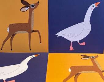Goose and Deer Christmas Cards - 10 Pack - Recycled, sustainable card - Plastic-free packaging - FREE UK SHIPPING