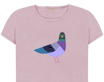 Pigeon t-shirt - 'Woody' - Women's - Organic, sustainable cotton - PLASTIC-FREE PACKAGING