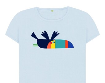 Toucan t-shirt - 'Flapping Frank' - Women's - Organic, sustainable cotton - PLASTIC-FREE PACKAGING