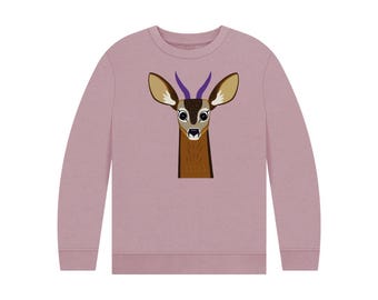 Reg The Roe Deer On A Sustainable Christmas Jumper For Kids - Organic Cotton - Plastic-Free Materials & Packaging