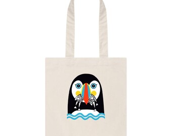 Puffin Tote Bag - 'Fish Face' - Organic, Sustainable Cotton Twill - Plastic-Free Materials & Packaging