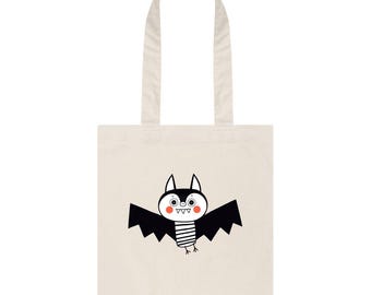 Halloween Bat Tote Bag - 'Keith the Teeth' - Organic, Sustainable Cotton Twill - Plastic-Free Materials & Packaging