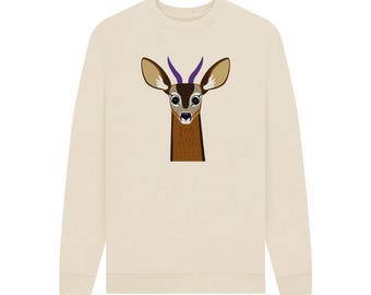 Reg The Roe Deer On A Sustainable Christmas Jumper For Men - Organic Cotton - Plastic-Free Materials & Packaging