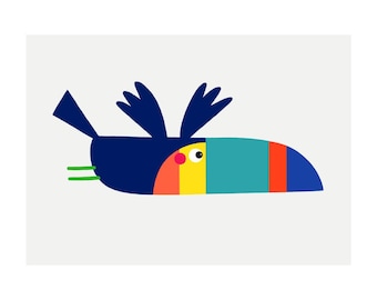 Toucan Art Print - 'Flapping Frank' - A4 Landscape - 100% Recycled 300gsm Card From Sustainable Sources - Plastic-Free Packaging