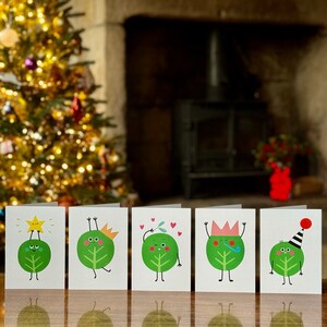 Biglietti di auguri natalizi con cavoletti di Bruxelles con 5 design diversi - Carta riciclata e sostenibile - Imballaggio senza plastica - SPEDIZIONE GRATUITA nel Regno Unito