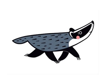 Badger Art Print - 'Bumbling Bert' - A4 Landscape - 100% Recycled 300gsm Card From Sustainable Sources - Plastic-Free Packaging
