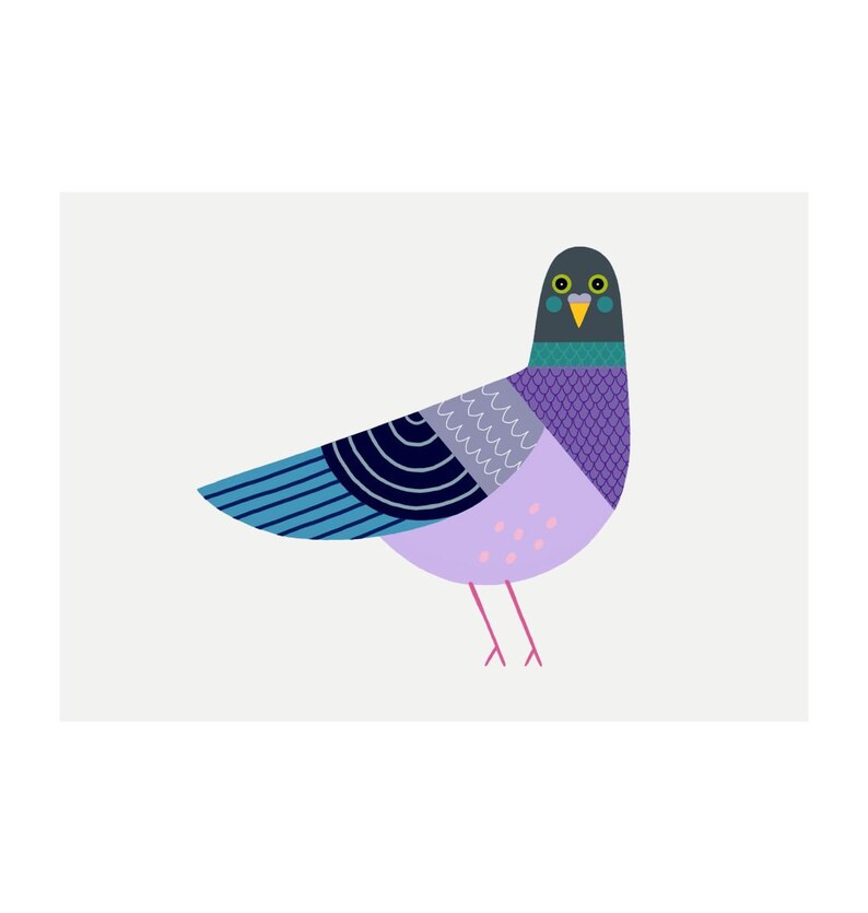 Pigeon Art Print - 'Woody' - A4 Landscape - 100% Recycled 300gsm Card From Sustainable Sources - Plastic-Free Packaging image 2