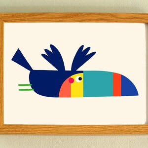 Toucan Art Print - 'Flapping Frank' - A4 liggend - 100% gerecyclede kaart van 300 gsm van duurzame bronnen - PLASTICVRIJE VERPAKKING