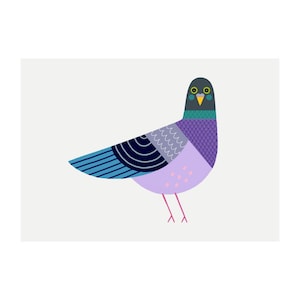 Pigeon Art Print - 'Woody' - A4 Landscape - 100% Recycled 300gsm Card From Sustainable Sources - Plastic-Free Packaging