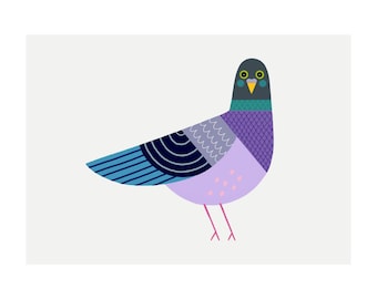 Pigeon Art Print - 'Woody' - A4 Landscape - 100% Recycled 300gsm Card From Sustainable Sources - Plastic-Free Packaging
