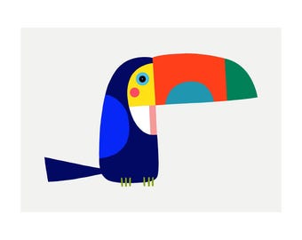 Impressão artística de tucano - 'Roy' - Paisagem A4 - Cartão 100% reciclado de 300 g/m² de fontes sustentáveis - Embalagem sem plástico