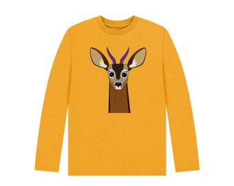 Reg The Roe Deer On A Sustainable Christmas Long-Sleeve T-Shirt For Kids - Organic Cotton - Plastic-Free Materials & Packaging