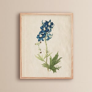 Blaue Blumenmuster Vintage Blumendruck Blauer Botanischer Druck Vintage Bauernhaus Wanddeko Wohnzimmer Wandkunst Blaue Blume Bild 1