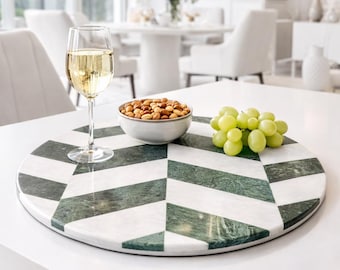 Okrągła taca z mozaiki marmurowej: wykończenie naturalne, zieleń fioletowa i biel